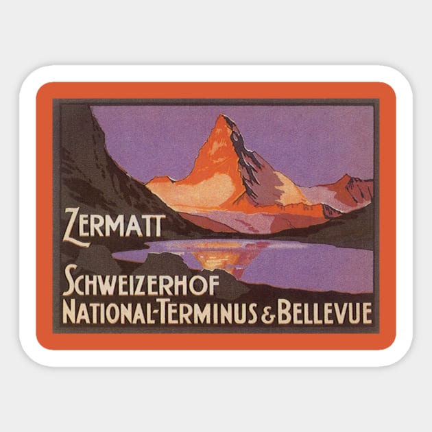 Vintage Travel Poster with the Matterhorn Sticker by MasterpieceCafe